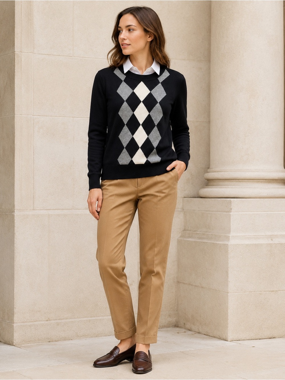 J.CREW MERINO WOOL PREPPY ARGYLE BUSINESS CASUAL SWEATER SZ L